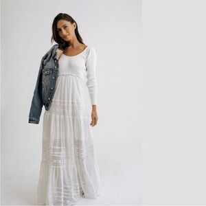 Free People White Long Sleeve Maxi Dress